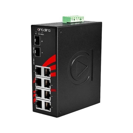 Antaira 10-Port Industrial Gigabit Unmanaged Ethernet Switch, w/8-10/100/1000Tx + 2-100/1000 SFP Slots; EOT LNX-1002G-SFP-T